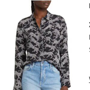 Rails Kate Lynx Print Silk Button-Up Shirt